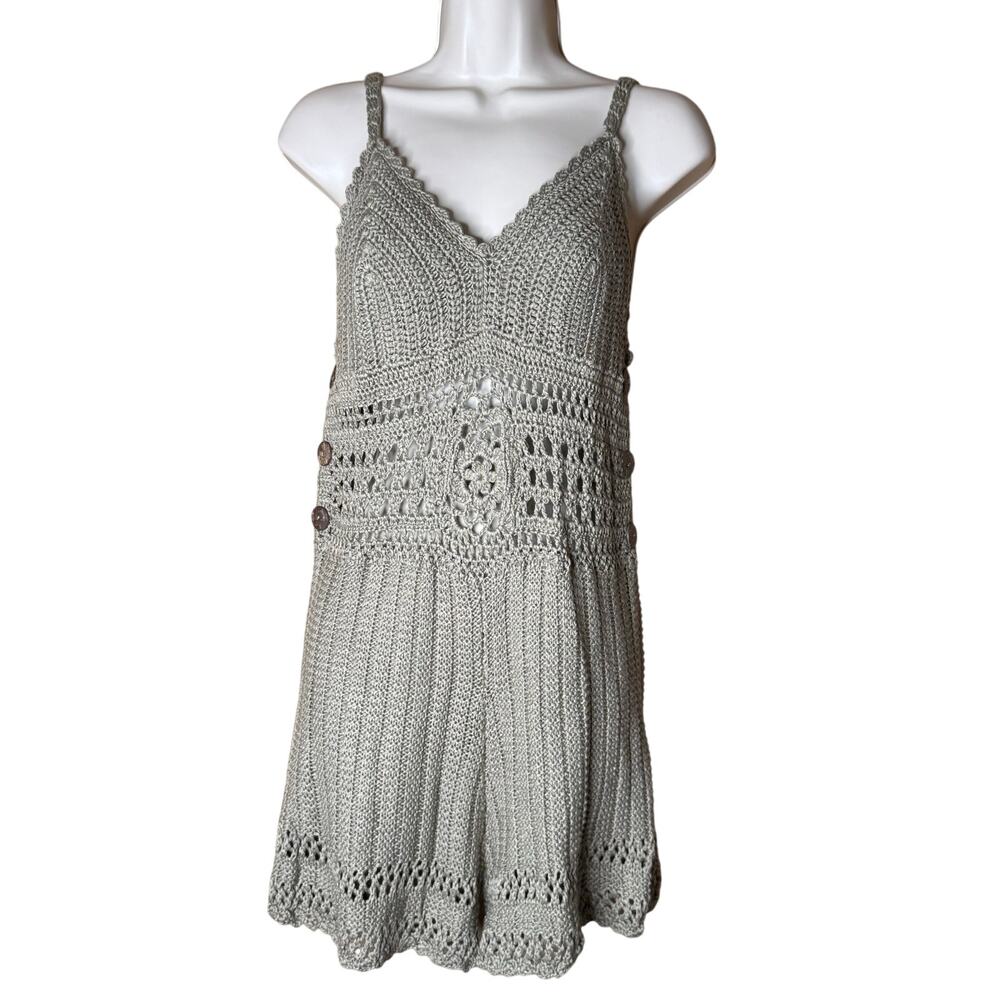 POL Boho Festival Tan Crochet Romper Small New